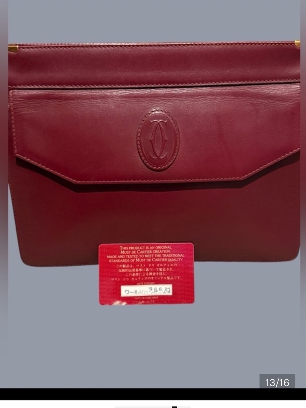 Cartier Burgundy Leather Envelope Clutch
